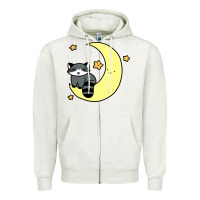 Oatmeal Heather crescent moon raccoon Zipper Hoodie - linhVisuals