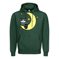 Sports Green crescent moon raccoon Zipper Hoodie - linhVisuals