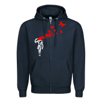 Navy banksy Zipper Hoodie - linhVisuals