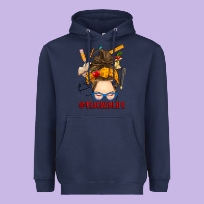 Messy Bun Teacher Life Heavyweight Hoodie Designed By Ranaportraitstore