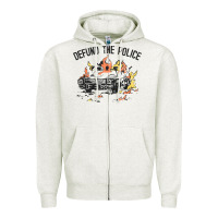 Oatmeal Heather defund the police Zipper Hoodie - linhVisuals