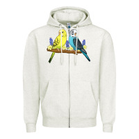 Oatmeal Heather cute budgies Zipper Hoodie - linhVisuals