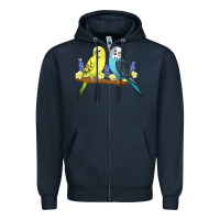 Navy cute budgies Zipper Hoodie - linhVisuals