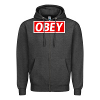 Charcoal Heather obey Zipper Hoodie - linhVisuals