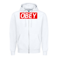White obey Zipper Hoodie - linhVisuals