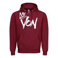 Burgundy KING VON MERCH Zipper Hoodie - linhVisuals