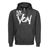 Charcoal Heather KING VON MERCH Zipper Hoodie - linhVisuals