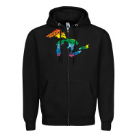 Black all michigan great lakes rainbow colors Zipper Hoodie - linhVisuals