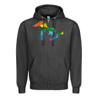 Charcoal Heather all michigan great lakes rainbow colors Zipper Hoodie - linhVisuals