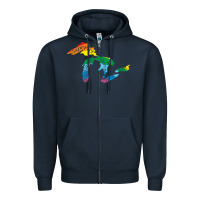 Navy all michigan great lakes rainbow colors Zipper Hoodie - linhVisuals