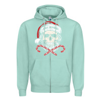 Seafoam bah humbug skull santa hat christmas funny quote Zipper Hoodie - linhVisuals