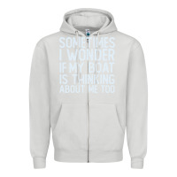 Dove Grey boating funny if my boat is thinking about me too funny pontoon boat l Zipper Hoodie - linhVisuals
