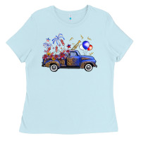 Baby Blue Western Truck Fourth Of July Ladies Tee - FaDigitalArtStudio