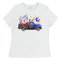 White Western Truck Fourth Of July Ladies Tee - FaDigitalArtStudio