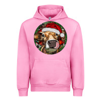 Fuchsia Pink Hereford Cow Christmas Urban Hoodie - RanaPortraitStore