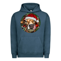 Pigment Midnight Navy Hereford Cow Christmas Urban Hoodie - RanaPortraitStore