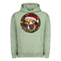 Pigment Oil Green Hereford Cow Christmas Urban Hoodie - RanaPortraitStore