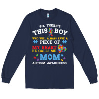 Navy LIL Autism Mom Long Sleeve Tee - CowhideDigitalArt