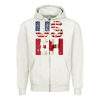 Oatmeal Heather canada us eh american canadian flag vintage america colors patriotic g Zipper Hoodie - linhVisuals