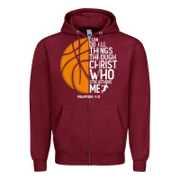 Burgundy christian basketball i can do all things through christ philippians 41 Zipper Hoodie - linhVisuals