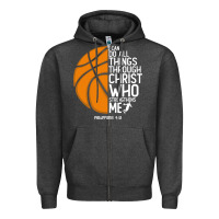 Charcoal Heather christian basketball i can do all things through christ philippians 41 Zipper Hoodie - linhVisuals