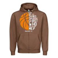 Chestnut christian basketball i can do all things through christ philippians 41 Zipper Hoodie - linhVisuals