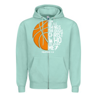 Seafoam christian basketball i can do all things through christ philippians 41 Zipper Hoodie - linhVisuals