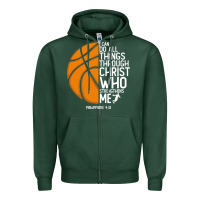 Sports Green christian basketball i can do all things through christ philippians 41 Zipper Hoodie - linhVisuals