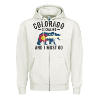 Oatmeal Heather colorado is calling and i must go state flag with wild bear Zipper Hoodie - linhVisuals
