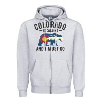Heather Grey colorado is calling and i must go state flag with wild bear Zipper Hoodie - linhVisuals