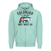 Seafoam colorado is calling and i must go state flag with wild bear Zipper Hoodie - linhVisuals