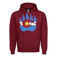 Burgundy colorado state flag bear paw print pocket place Zipper Hoodie - linhVisuals