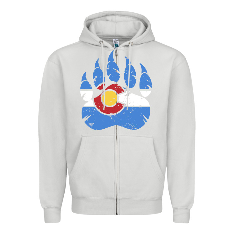 Colorado State Flag Bear Paw Print Pocket Place Zipper Hoodie by linhVisuals | Teevron
