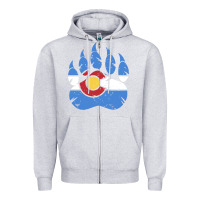 Heather Grey colorado state flag bear paw print pocket place Zipper Hoodie - linhVisuals
