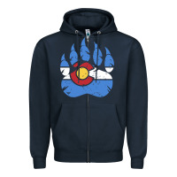 Navy colorado state flag bear paw print pocket place Zipper Hoodie - linhVisuals