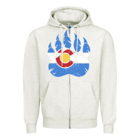 Oatmeal Heather colorado state flag bear paw print pocket place Zipper Hoodie - linhVisuals