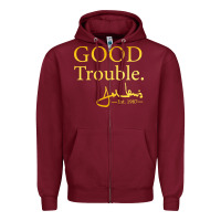 Burgundy good trouble john lewis signature Zipper Hoodie - linhVisuals