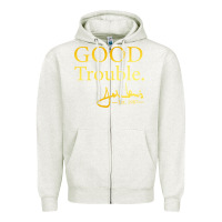 Oatmeal Heather good trouble john lewis signature Zipper Hoodie - linhVisuals
