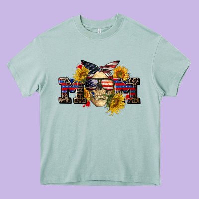 American Mom Skull Heavy Core Tee Designed By Cowgirlartshop