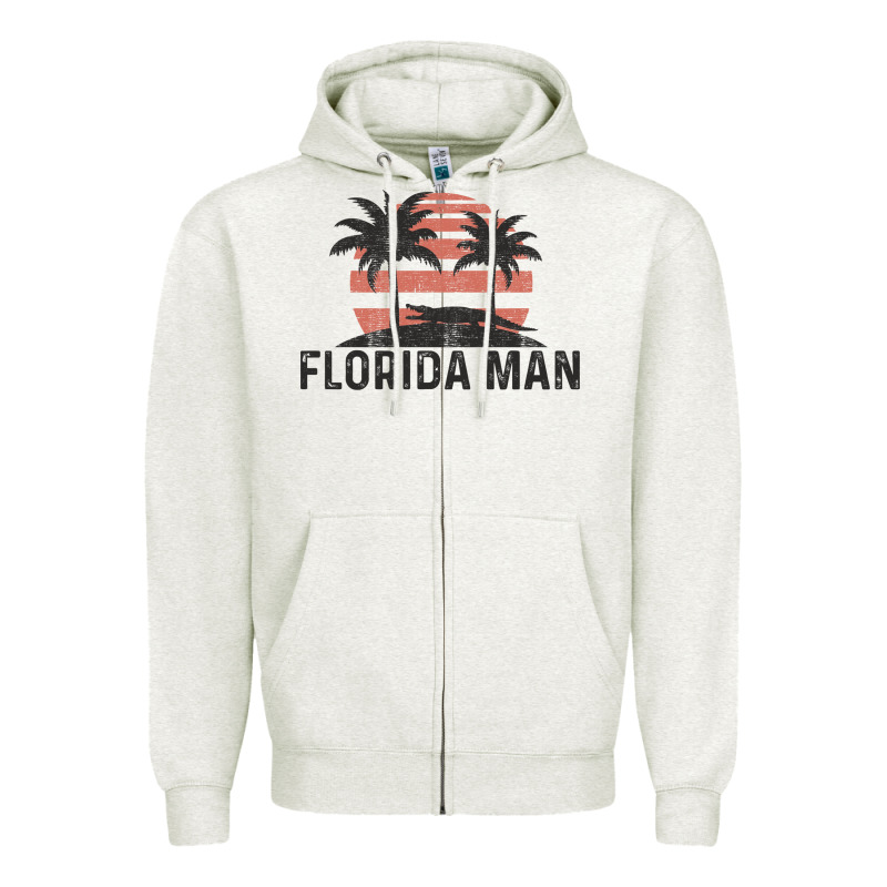 Florida Man State Funny Meme Vintage Palm Trees And Sunset Retro Sun Zipper Hoodie by linhVisuals | Teevron