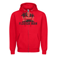 Red florida man state funny meme vintage palm trees and sunset retro sun Zipper Hoodie - linhVisuals