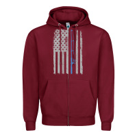 Burgundy fishing american flag vintage fishing rod patriotic 4ht of july gift f Zipper Hoodie - linhVisuals