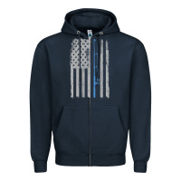 Fishing American Flag Vintage Fishing Rod Patriotic 4ht Of July Gift F Zipper Hoodie | Teevron