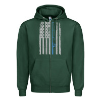 Sports Green fishing american flag vintage fishing rod patriotic 4ht of july gift f Zipper Hoodie - linhVisuals