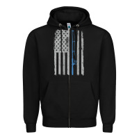 Black fishing american flag vintage fishing rod patriotic 4ht of july gift f Zipper Hoodie - linhVisuals