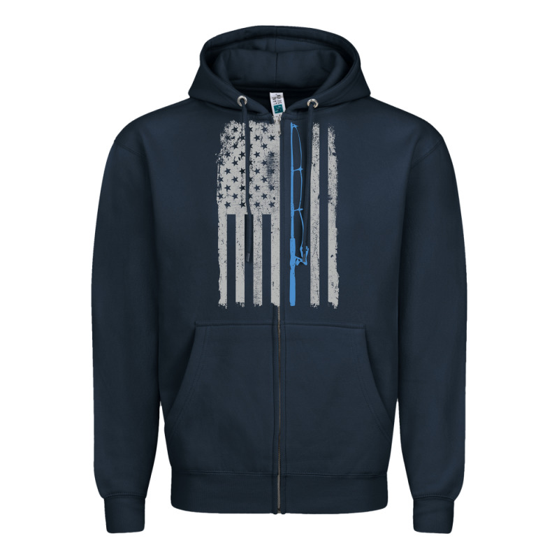 Fishing American Flag Vintage Fishing Rod Patriotic 4ht Of July Gift F Zipper Hoodie by linhVisuals | Teevron