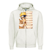 Oatmeal Heather Nar Manga Ruto Ramen Zipper Hoodie - linhVisuals