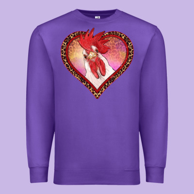 Valentines Day Rooster With Leopard Heart Premium Sweatshirt Designed By Ranaportraitstore