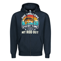 Navy she swallows every time i bring my rod t  shirt she swallows every tim Zipper Hoodie - linhVisuals