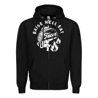 Black Raise Hell Eat white Zipper Hoodie - linhVisuals